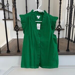 NWT J Crew Green Eyelet Top